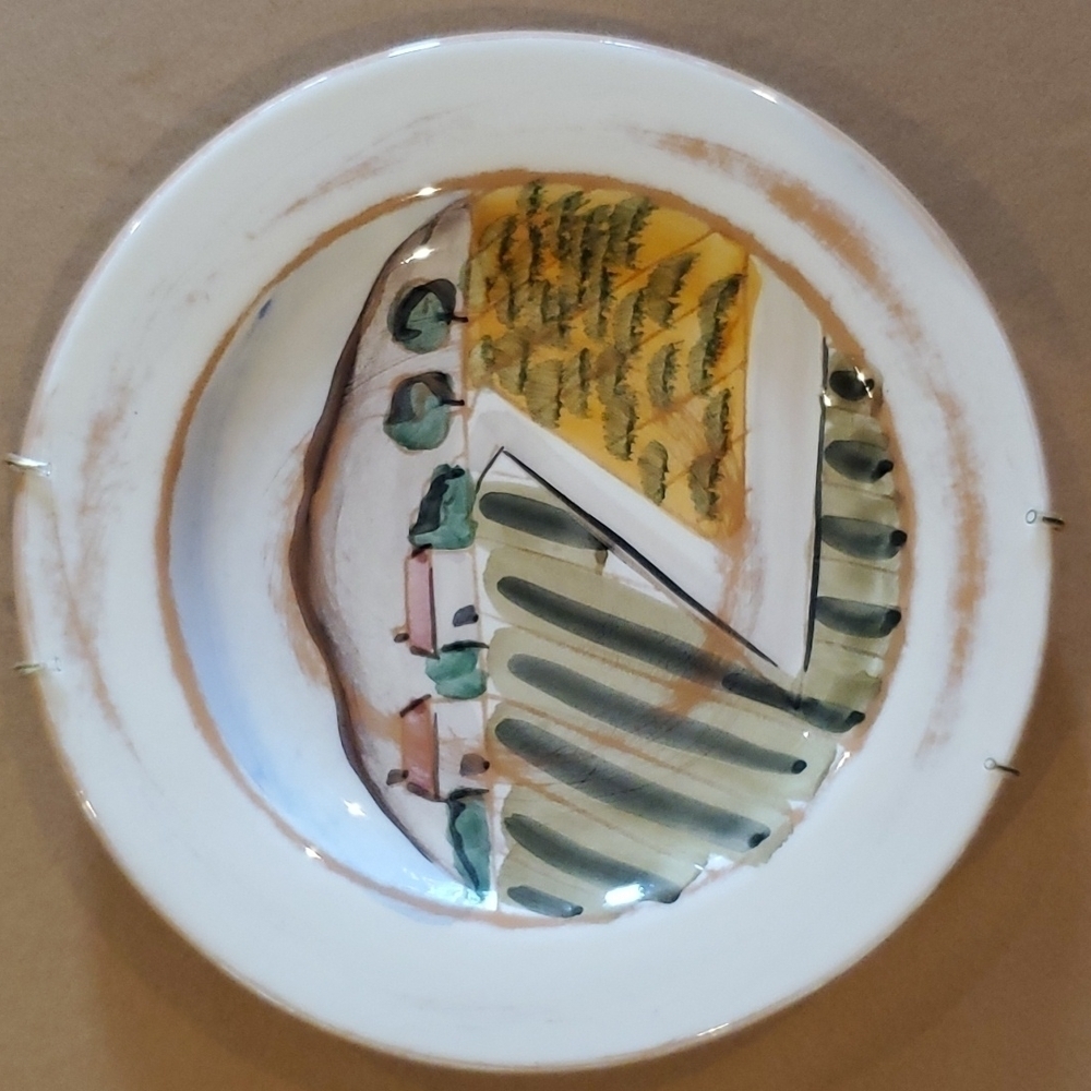 Vietri Hand-Painted Landscape Plate - White, Green, Yellow